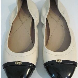 Cole Haan Cream and Black Cap-Toe Flats